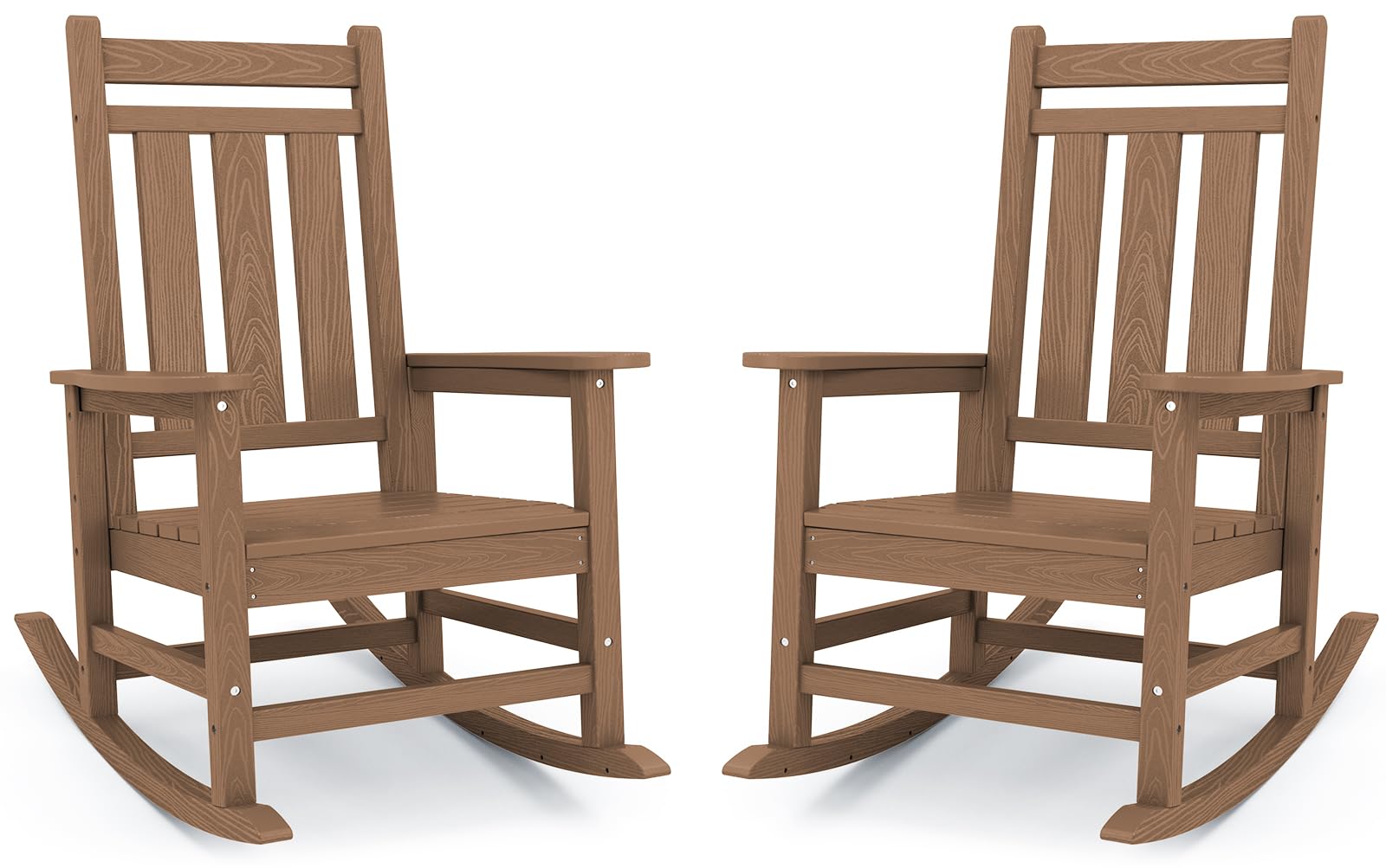 KINGYES Oversized Outdoor Rocking Chair Set of 2, HDPE Patio Rockers, Brown