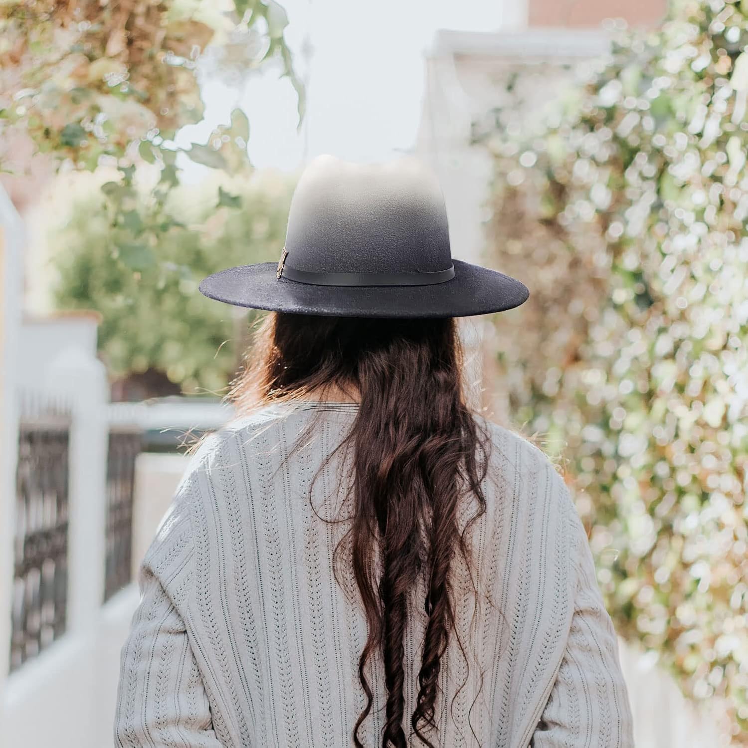 Gossifan Women Gradient Color Fedora Wide Brim Felt Panama Hat with Belt Buckle - Image 6