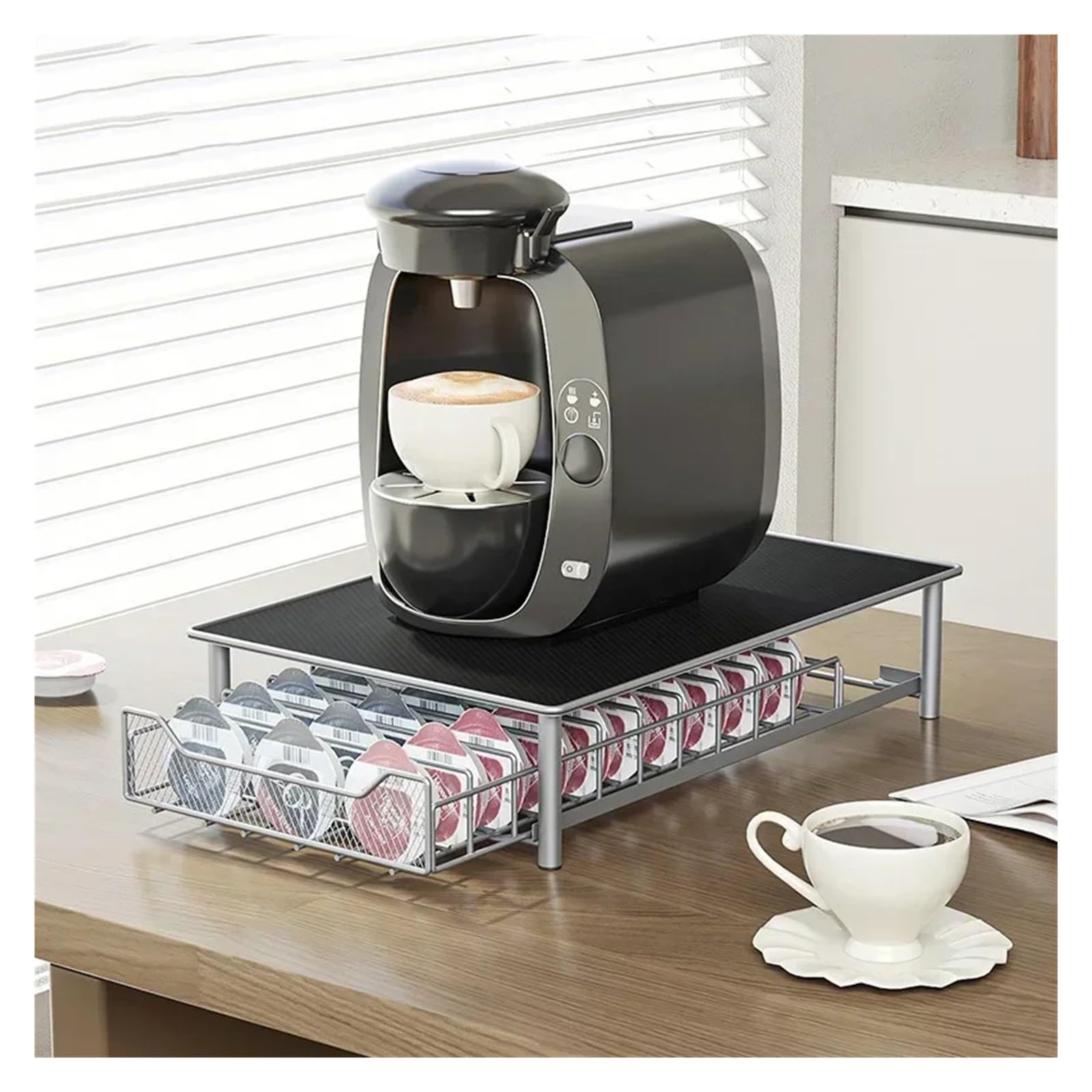 Cajón para cápsulas de café compatible con Tassimo con capacidad para 60 cápsulas, estante de almacenamiento de café, accesorios de café, solución de almacenamiento de cajones de cocina