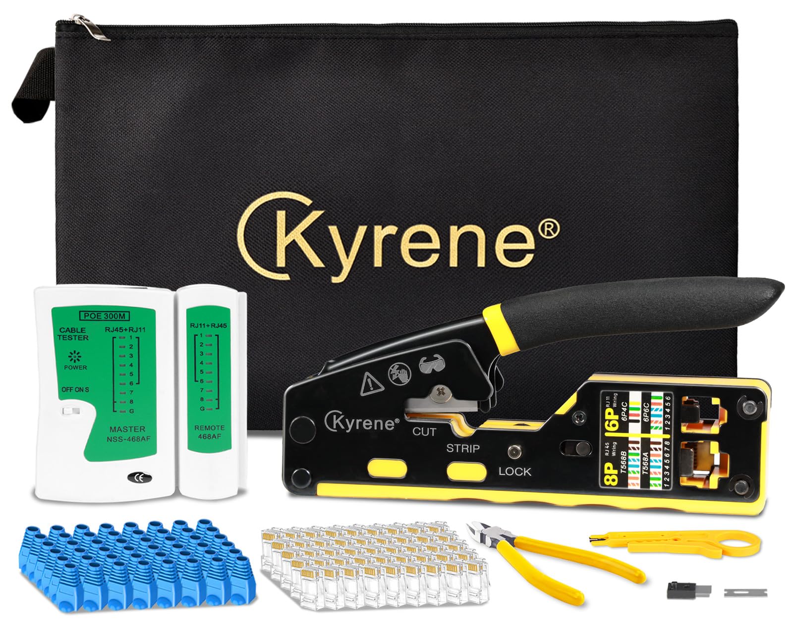 Kyrene Pass Through RJ45 Crimp Tool Kit, RJ45 Ethernet Crimper Cat5 Cat5e Cat6 Crimping Tool Kit, K-01