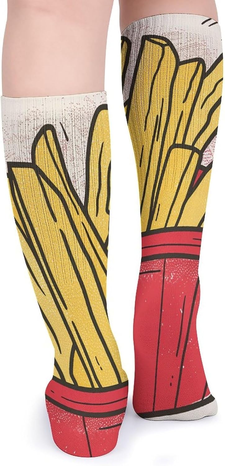 5 Pairs Knee High Socks French Fries Long Tube Boot Seamless Toe