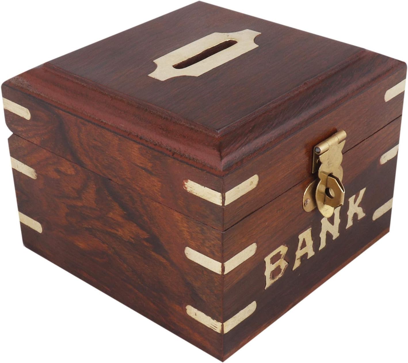 Antlantic Wood Store Money Box Wooden Treasure Chest Design Money Box/Coin Saving Box/Piggy Bank/Gift for Kids Girls Boys and Adults (Brown