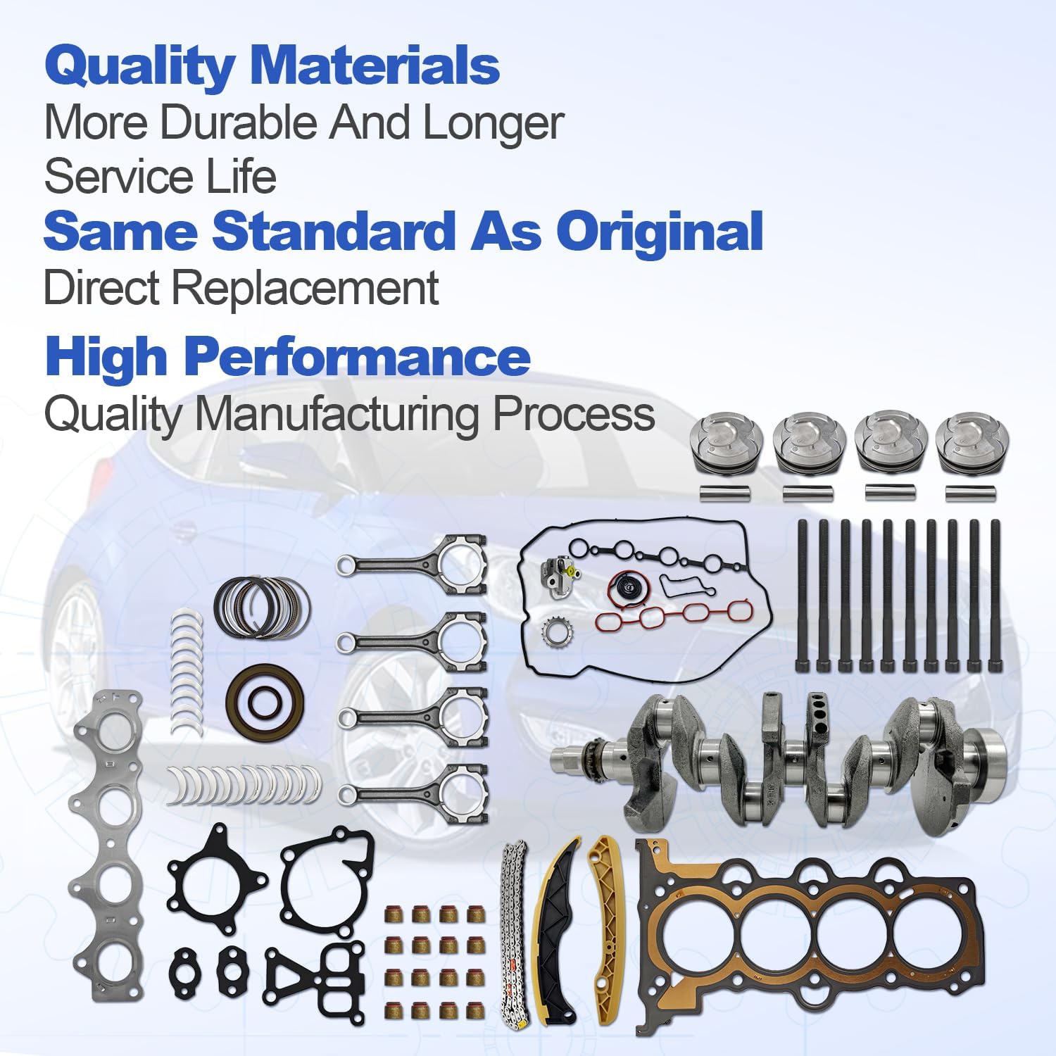 G4FD 1.6L Engine Rebuild Kit w/Crankshaft & Connecting Rods & Timing Chain Kit Compatible with Hyundai Accent Veloster Fit for Kia Rio Soul 2012-2017 23110-2B610 23510-2B010
