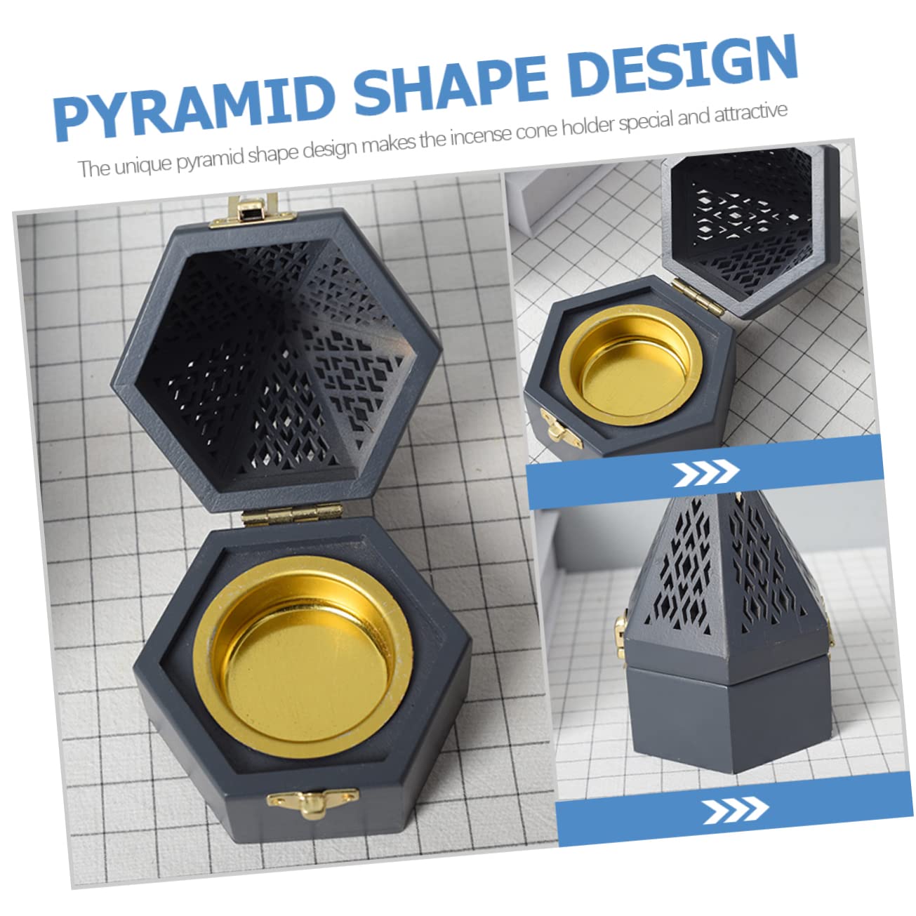 Pyramidenförmiger Räucherkegelbrenner mit Hohldesign zur Luftreinigung und Halter für Räucherstäbchen im Wohnzimmer und Esszimmer