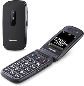 Panasonic KX-TU446EXB Easy Mobile Phone, Hearing Aid Compatible, Optimal for Elderly, Backlit Buttons, 600 Hours Battery Time, Large Display, Emergency Call, Black