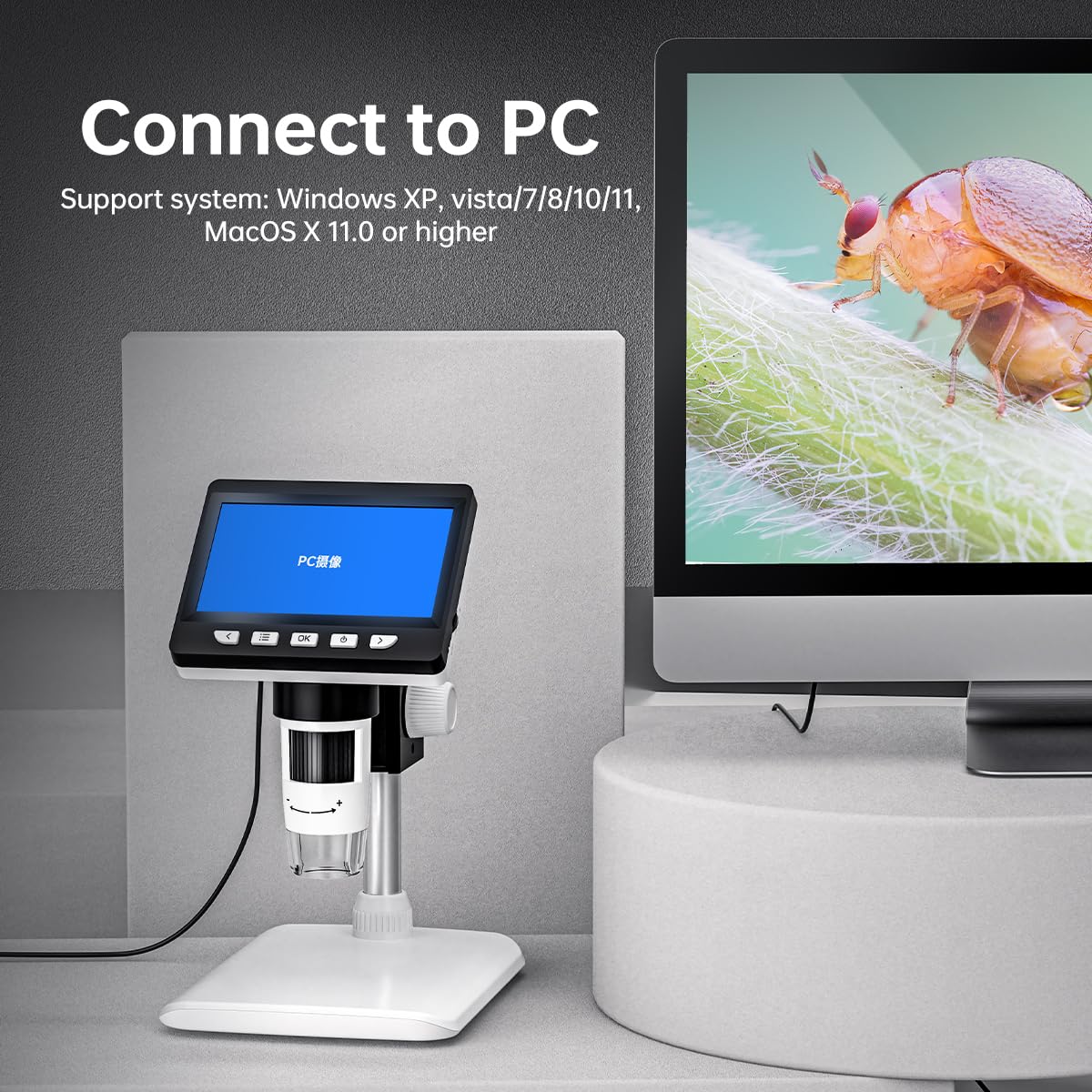 Microscopio digitale da 4,3 pollici, schermo IPS 50X-1000X, ingrandimento 1080p, HD, microscopio con supporto regolabile in metallo, 8 LED con scheda TF compatibile da 32 GB, sistema PC per Windows