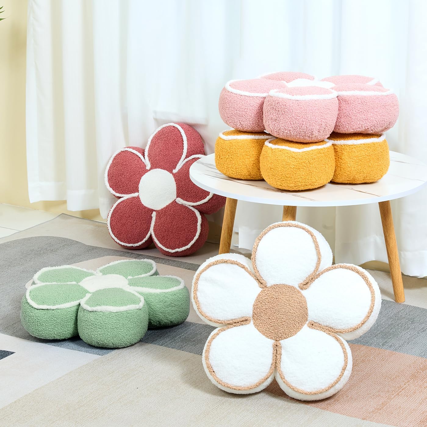 Sioloc Flower Shaped Pillow Daisy Pillows Floor Cushion Pastel Cute Seat Cushions Aesthetic Classroom Dorm Decorative Fun Throw Pillow for Bed,Couch(Sage Green,15.7") - Image 5