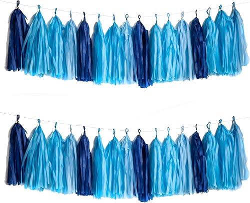 Guirnalda de borla azul pancarta de borla de seda para decoración de fiesta de bebé niño paquete de 20