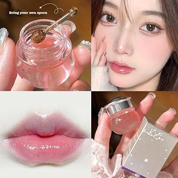 2Pcs Plumping Lip Gloss Lip Oil Set,Honey Sakura Balm Lip Balm for Fade Lip Lines Hydrating Moisturizing Lip Mask Care Day Night Repair