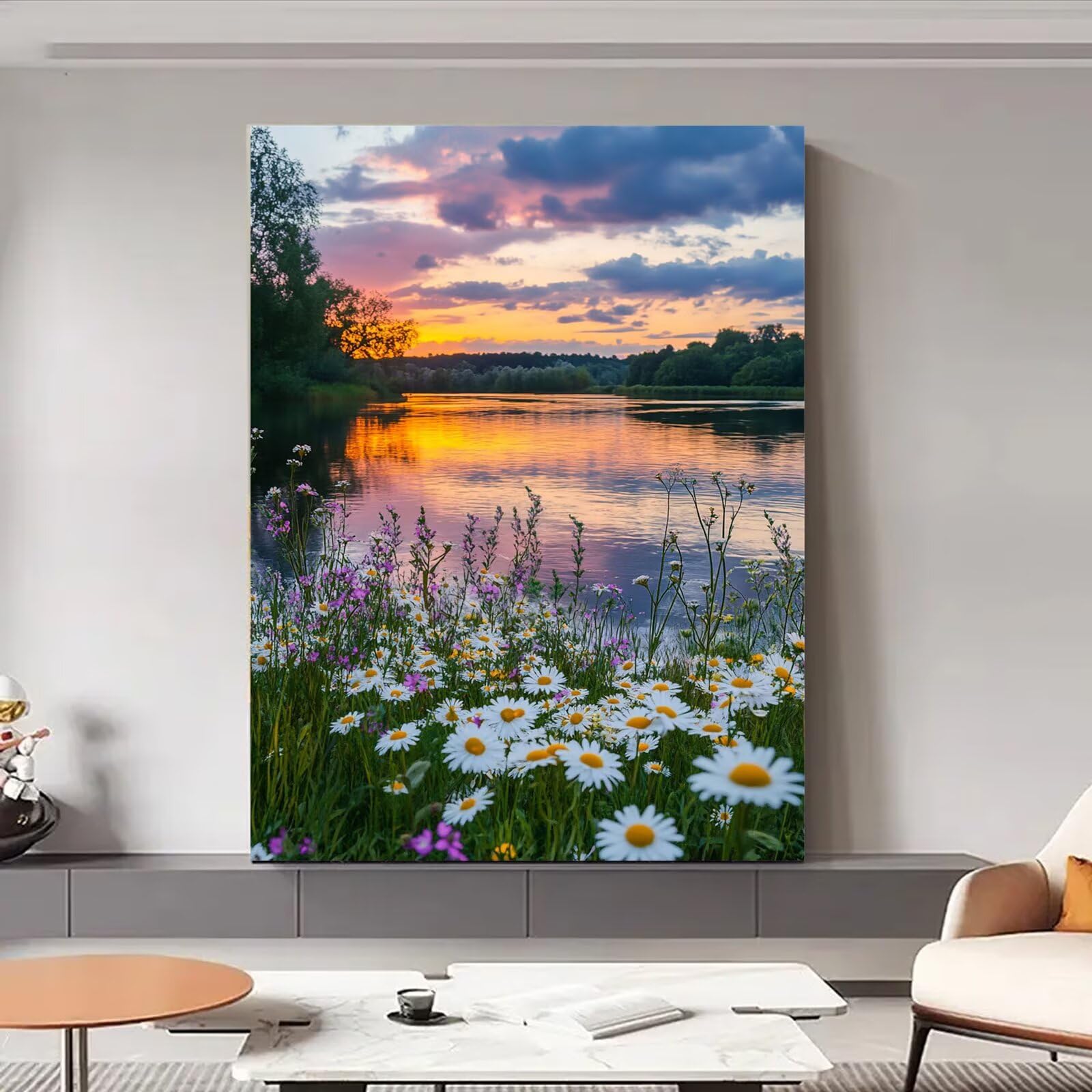 Dipingere Con i Numeri Adulti Margherita Dipingere con i Numeri con Telaio 60x80 cm,Paesaggio Paint by Numbers con Vernici e Pennelli,Kit di Pittura a Olio Fai-da-Te,Decorazioni Casa Regalo,kk-1068