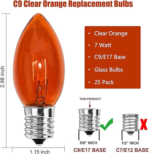 Miniatura 2 de SUNSGNE Paquete de 25 bombillas C9 naranja para exteriores, Halloween, Navidad, bombillas de repuesto C9 Edison para interiores y exteriores, base