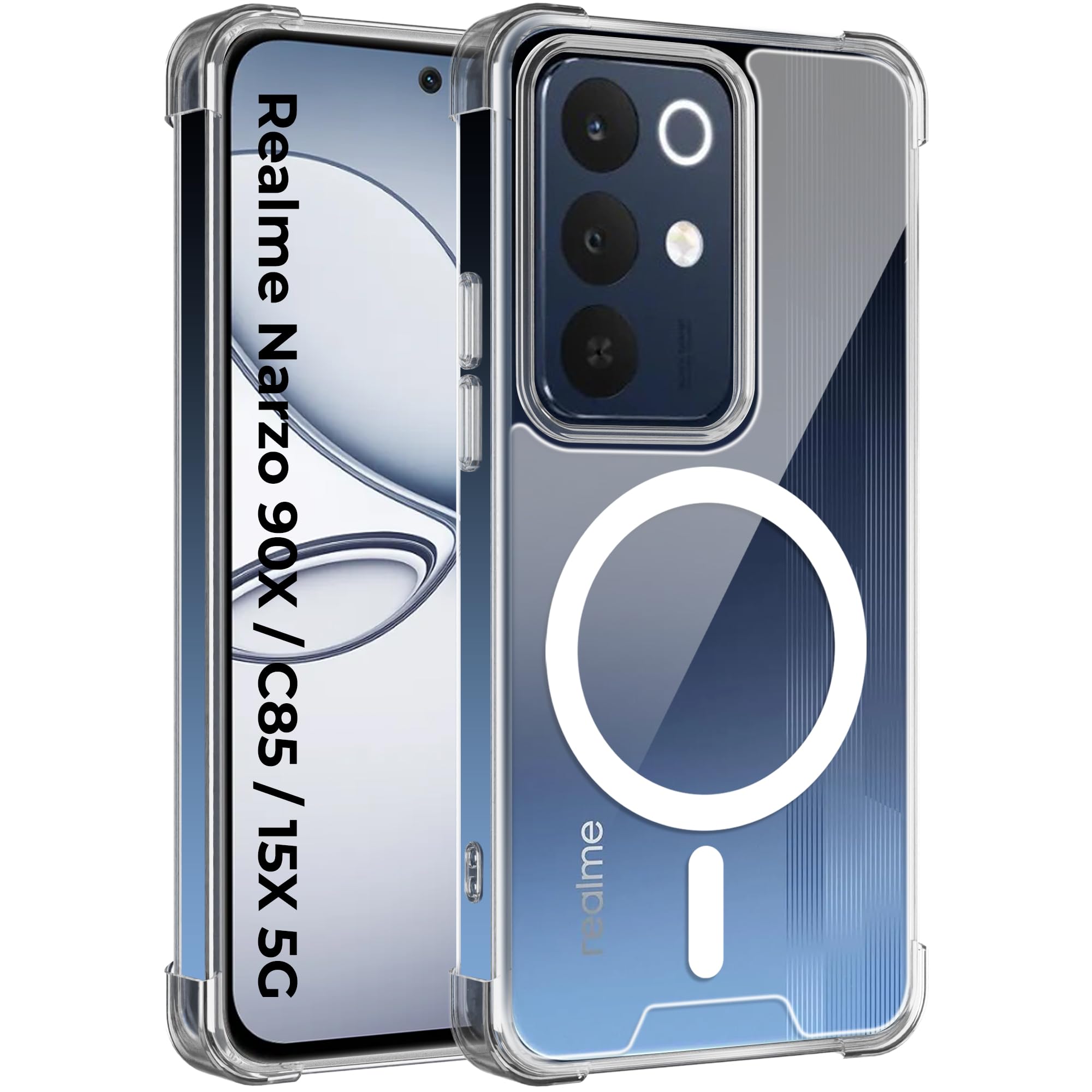 A rtistque Clear Back Cover Case for Realme Narzo 90x / C85 / 15x 5G | Compatible with Mag-Safe | Premium | Shockproof TPU Bumper | Slim Protective Design | Realme Narzo 90x Back Cover - Transparent
