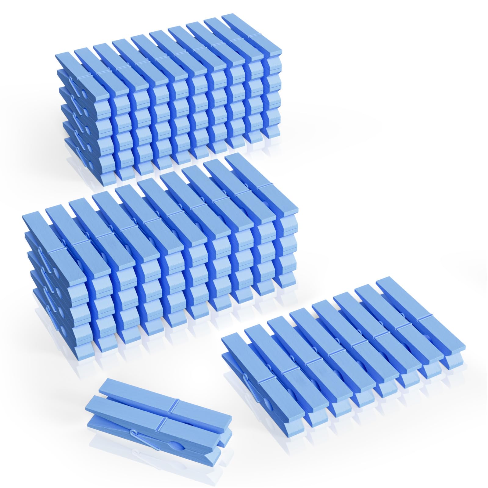 100Pcs Blue Clothespins, 2.9 Inch Clothes Pins Wooden, Colorful Clothespins for Hanging Clothes Crafts Picture Laundry Clips Cheer