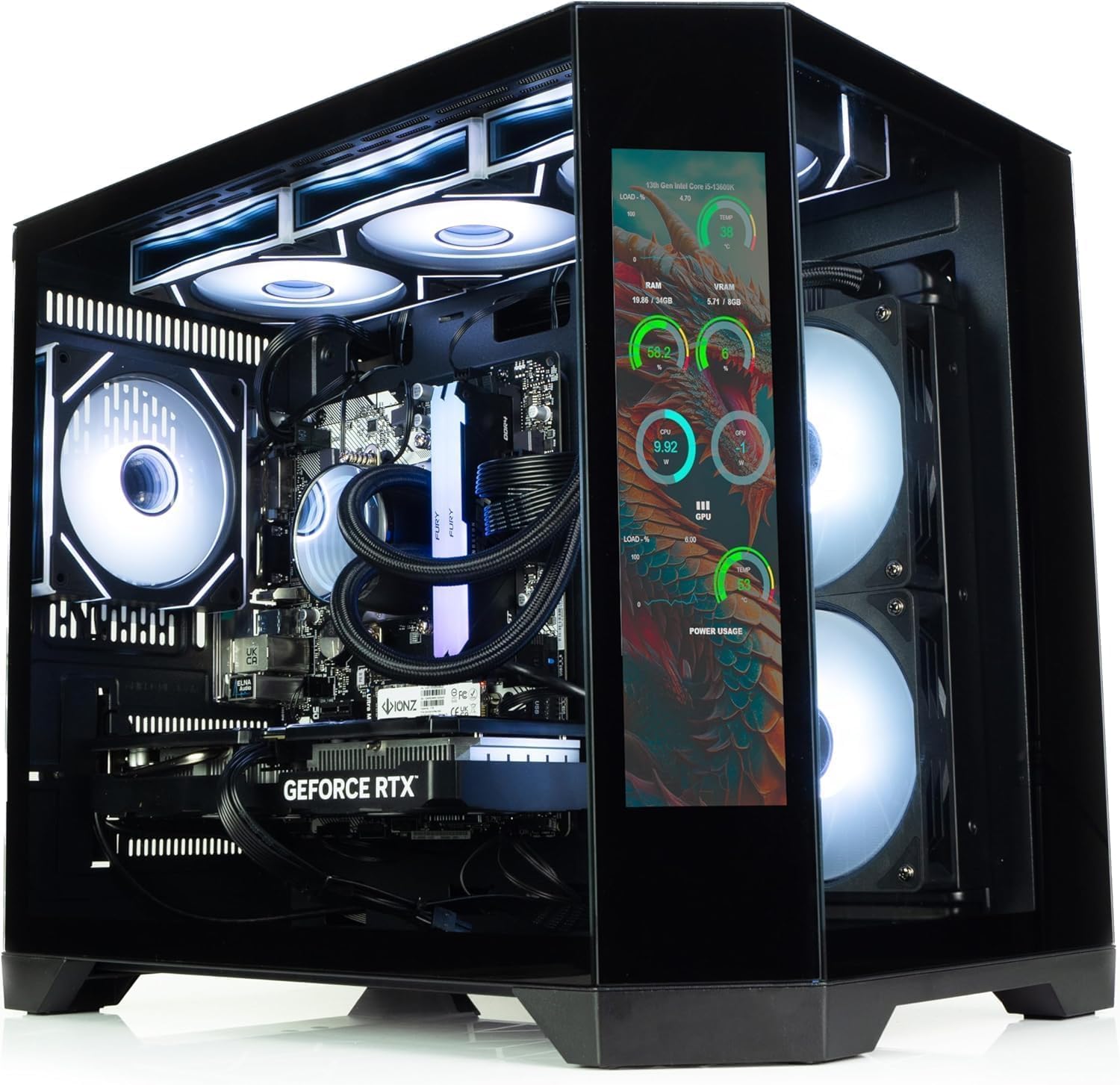 ionz Gaming PC - Desktop Computer, Ryzen 5 5600, NVIDIA RTX 5060,16GB RAM 1TB SSD, 240mm AIO Liquid Cooling, Windows 11, 650W 80+ PSU, WiFi, (APEX VISION, Black)