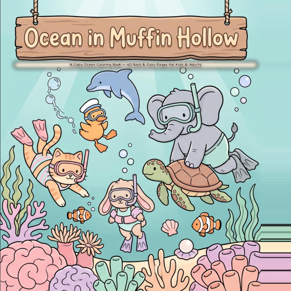 Ocean in Muffin Hollow: A Cozy Ocean Coloring Book — 40 Bold & Easy Pages for Kids & Adults