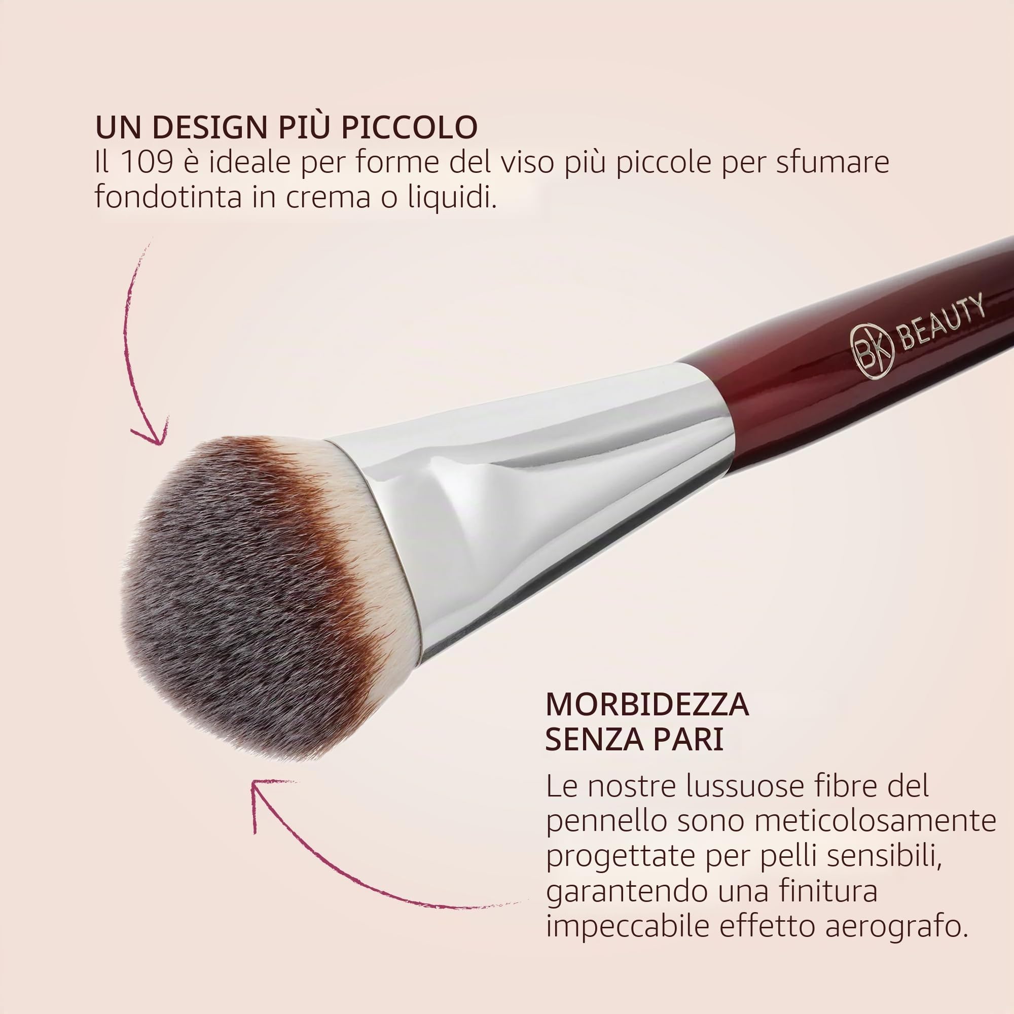 BK BEAUTY 109 mini pennelli da trucco, per fondotinta liquido o in crema, pennello per terra, cipria e illuminante