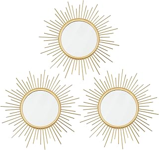 3 Pack Metal Mirrors for Wall Sunburst Wall Mirrors Home Décor Decorative Hanging Wall