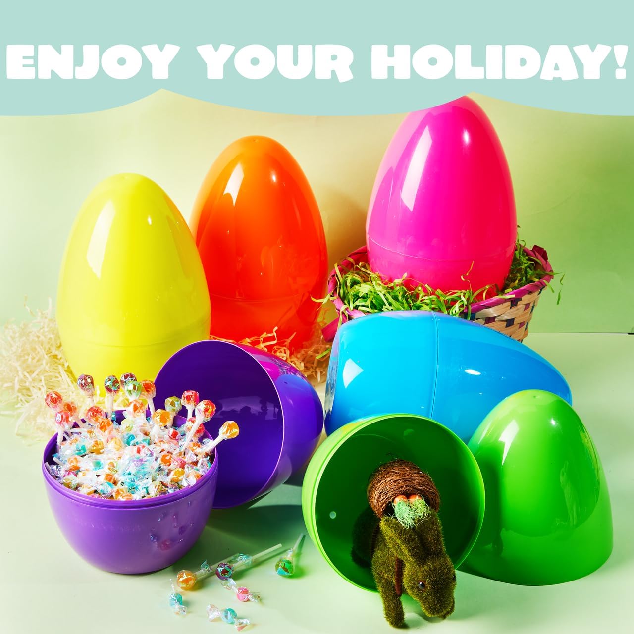 JOYIN 10" Jumbo Easter Eggs, 6PCS Bright Plastic Giant Eggs Empty Fillable for Easter Filling Treats Party Favor Hunt Classroom Prize Supplies Decoration