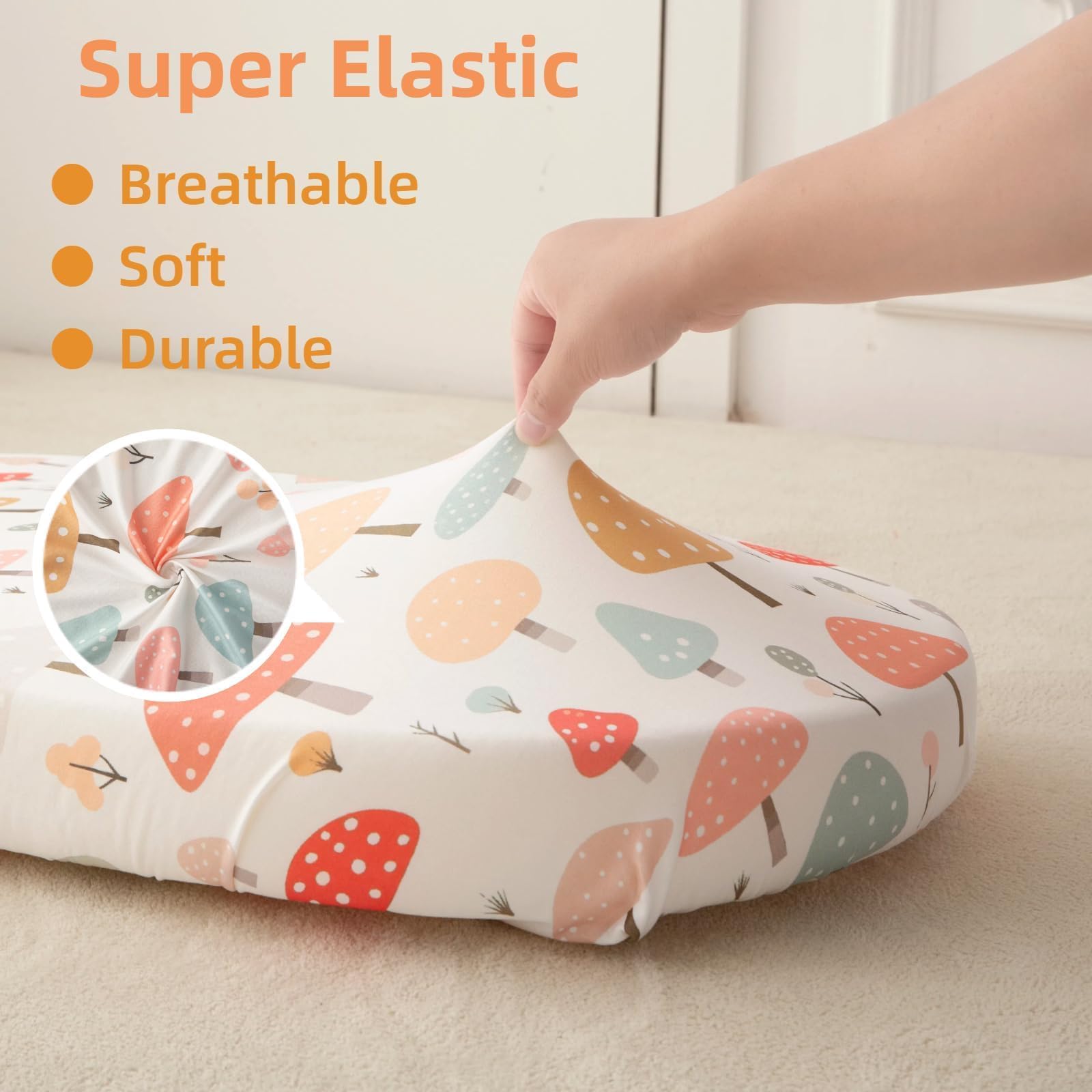 SDIII Mushroom Bassinet Sheets for Baby Girl Boy 2 Pack, Elastic Microfiber Jersey Knit, Universal Fit for Rectangle Round Oval Hourglass Mattress