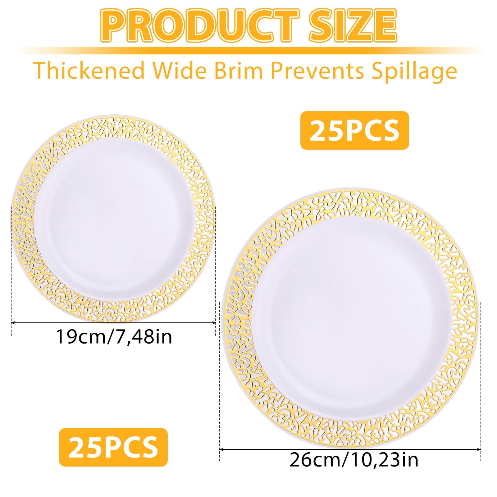 AKOLAFE 50 Piezas Platos Plástico Dorado, Platos Reutilizables con Borde Dorado 19 cm y 26 cm para Bodas Fiestas Cumpleanos Cena Postre Mesa Evento Decoración