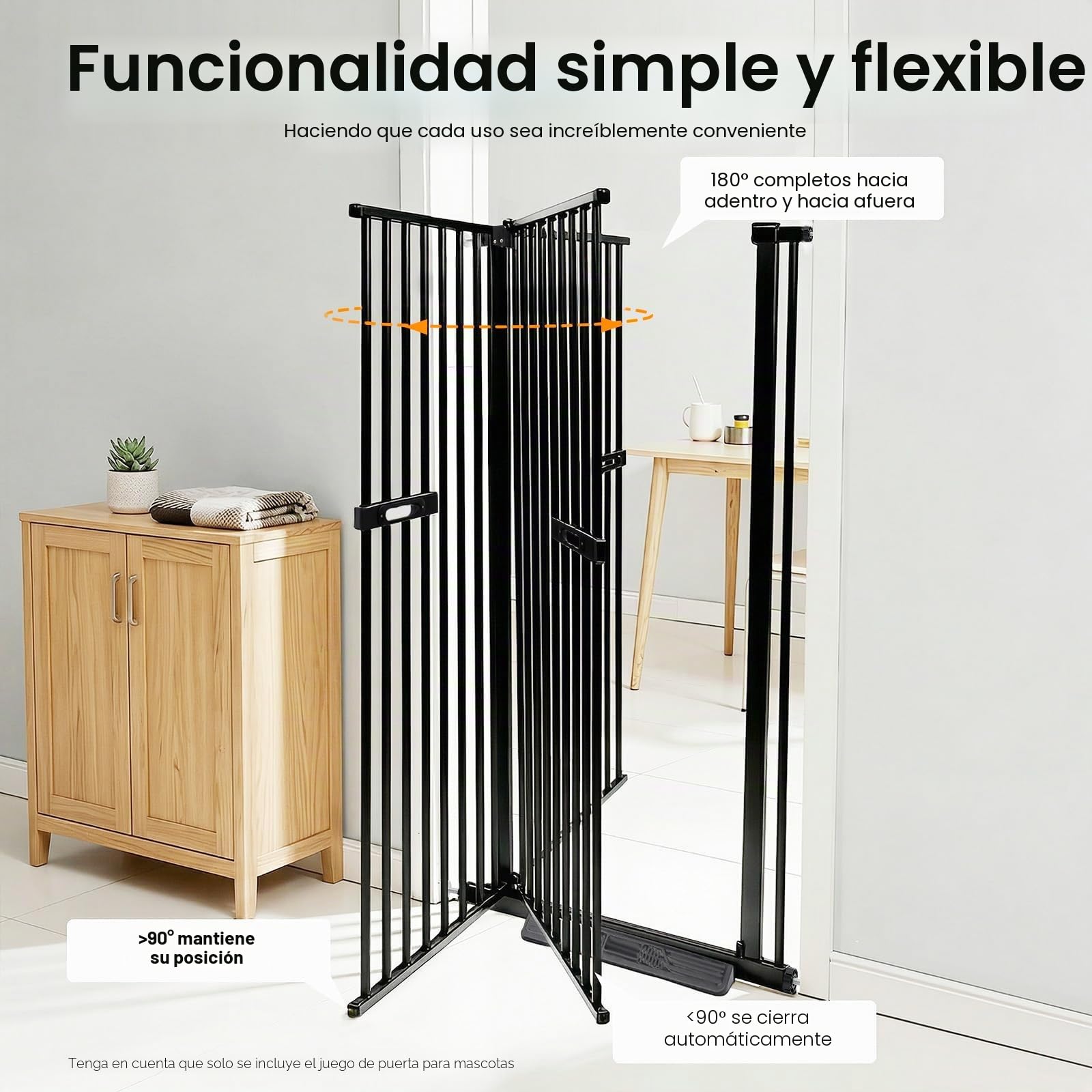 Puerta de protección para mascotas, 150 cm, extra alta, barrera de escalera para niños, perros y gatos, puerta extensible de 76-85 cm con apertura bidireccional y función de cierre automático