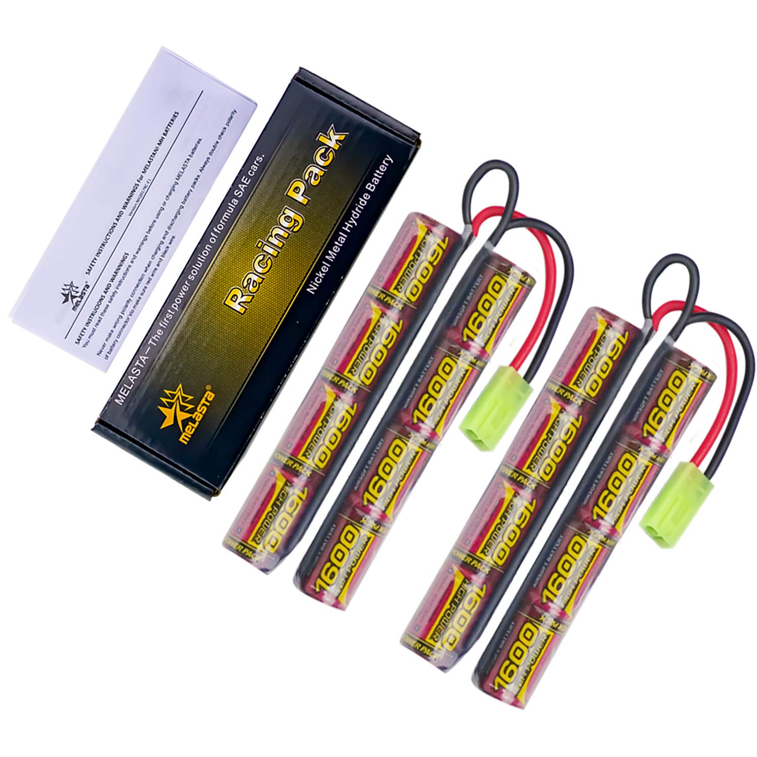 2 pezzi Airsoft Batteria Softair Batteria NiMH Batteria 9.6V 1600mAh per Airsoft AEG, AK47, MP5K, MP5 PDW, RPK, PKM, M4, M110, SR25, M249, M240B, G36, M14 con Connettore Tamiya