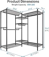 Vista 4 de VIPEK L6 - Perchero resistente para ropa de forma L, estante de ropa de 5 niveles con alambre, estante de ropa independiente con 7 estantes