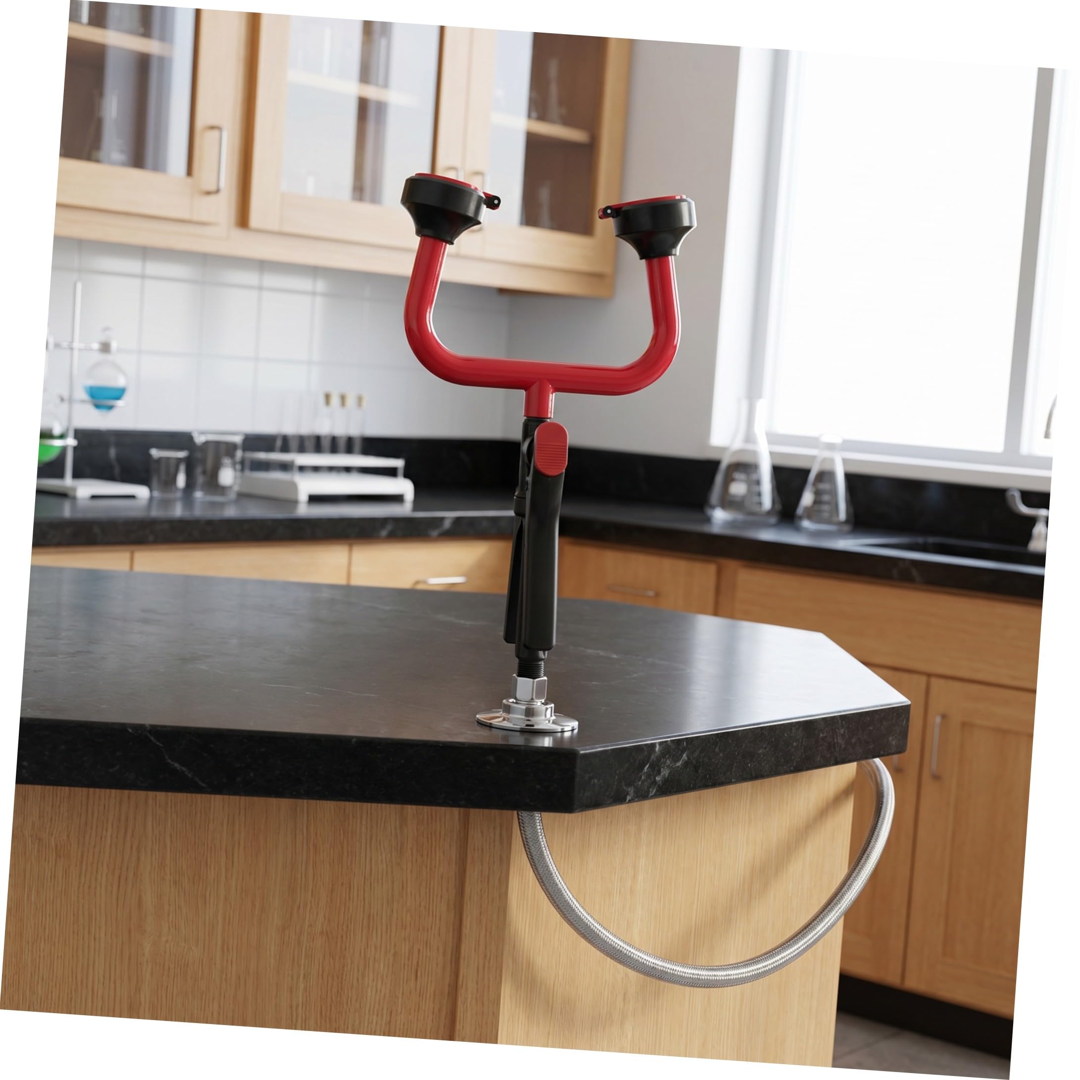 Emergency Eyewash Station with Dual Nozzles Pipe Diameter for Powerful Rinse Wall Desktop Mount Space-saving Eye Wash Unit for Laboratory And Workplace Safety