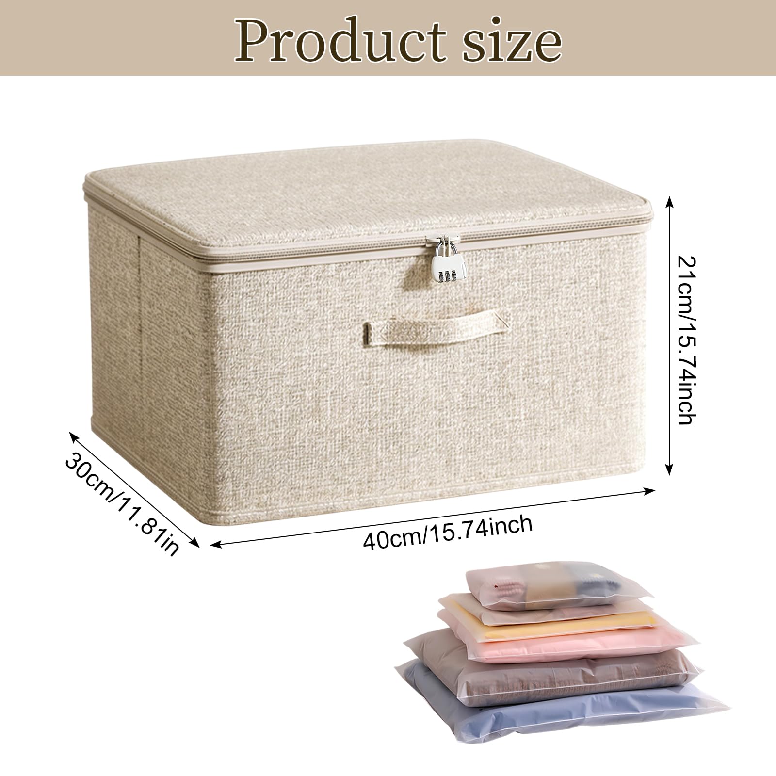 Luxvara Storage Box with Combination Lock, Collapsible Storage Box with Lid and Handle, Ideal for Clothes Books - Image 2