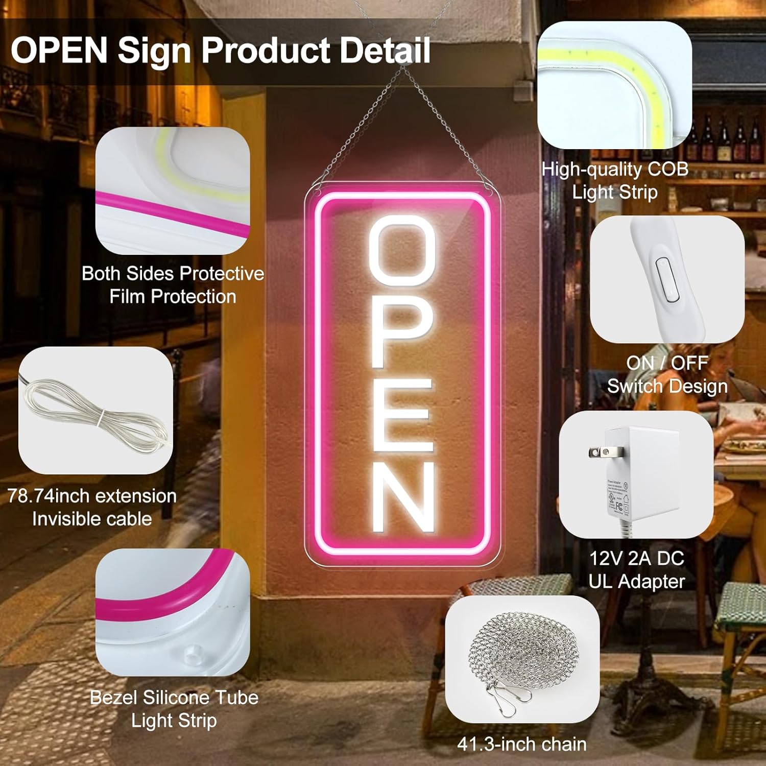 inShareplus 16"x 9" LED Neon Open Sign for Business, with ON/OFF Switch adapter, Ultra Bright Lighted Sign Open, Electric Light up Sign for Stores, Restaurants Offices Retail Shops Window Storefronts - Image 2