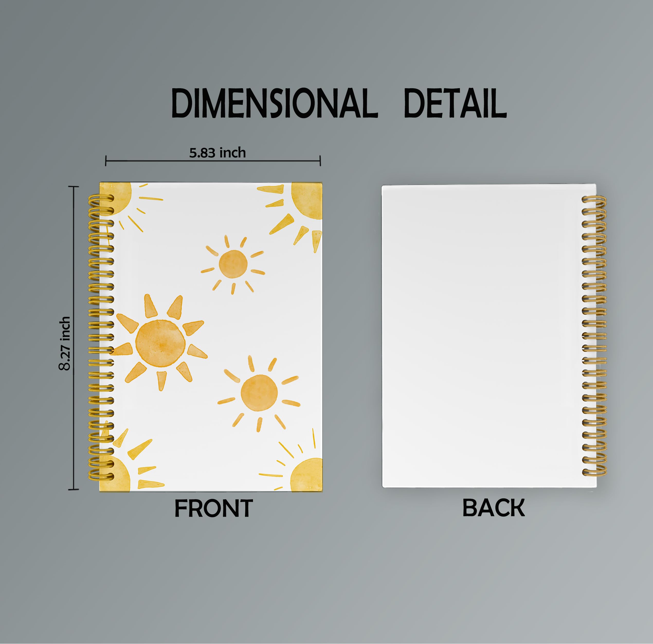 BESERH Cuaderno bohemio amarillo con sol y sol, regalos de sol para mujeres, bonitos cuadernos para oficina, cuadernos para tomar notas, cuaderno en espiral de 5.5 x 8.3 pulgadas con 164 páginas