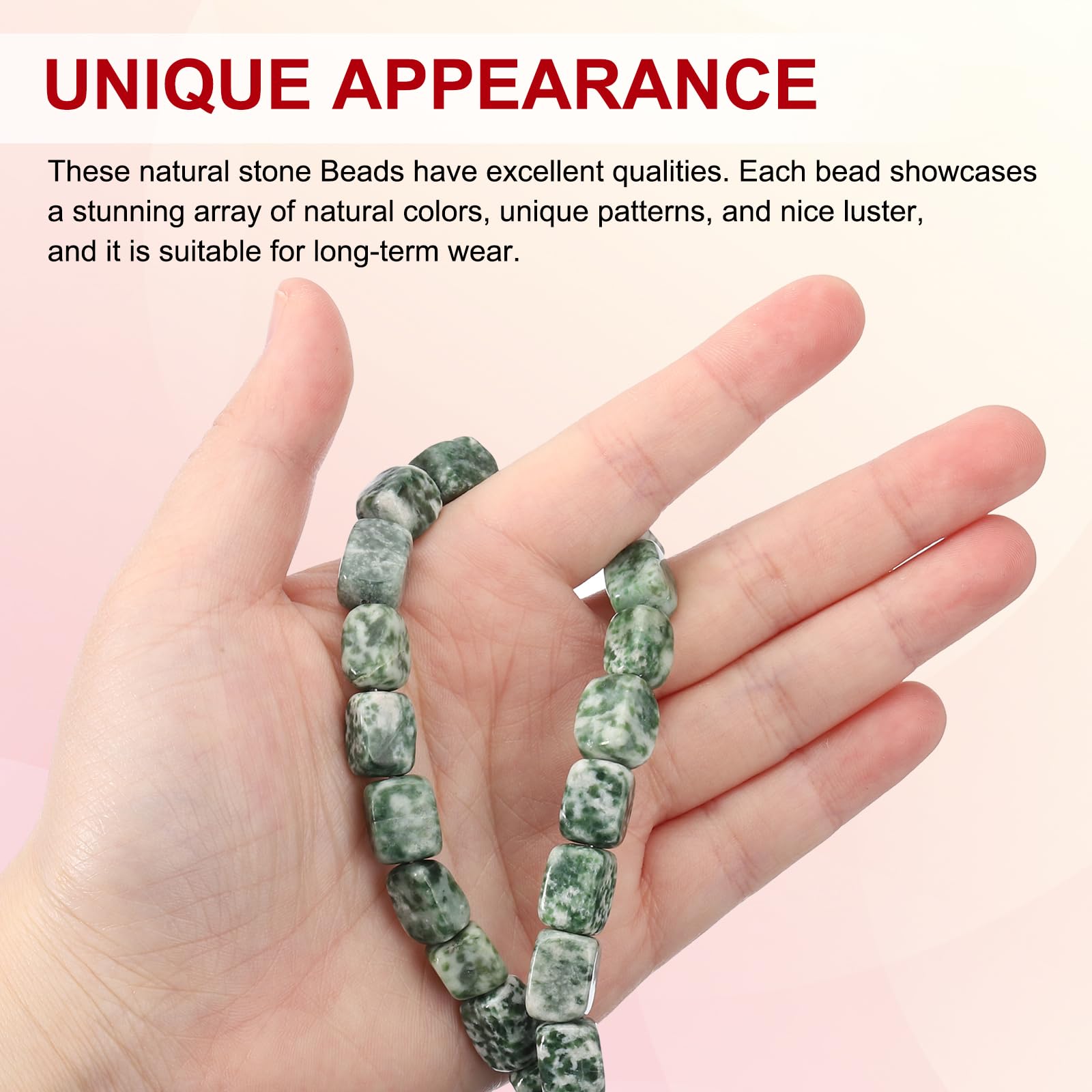 PATIKIL 12x8mm Natural Stone Green White Crystal Agate Beads for Jewelry Making 1 Strand 15"/38cm Cuboid Loose Spacer Beads - Image 3