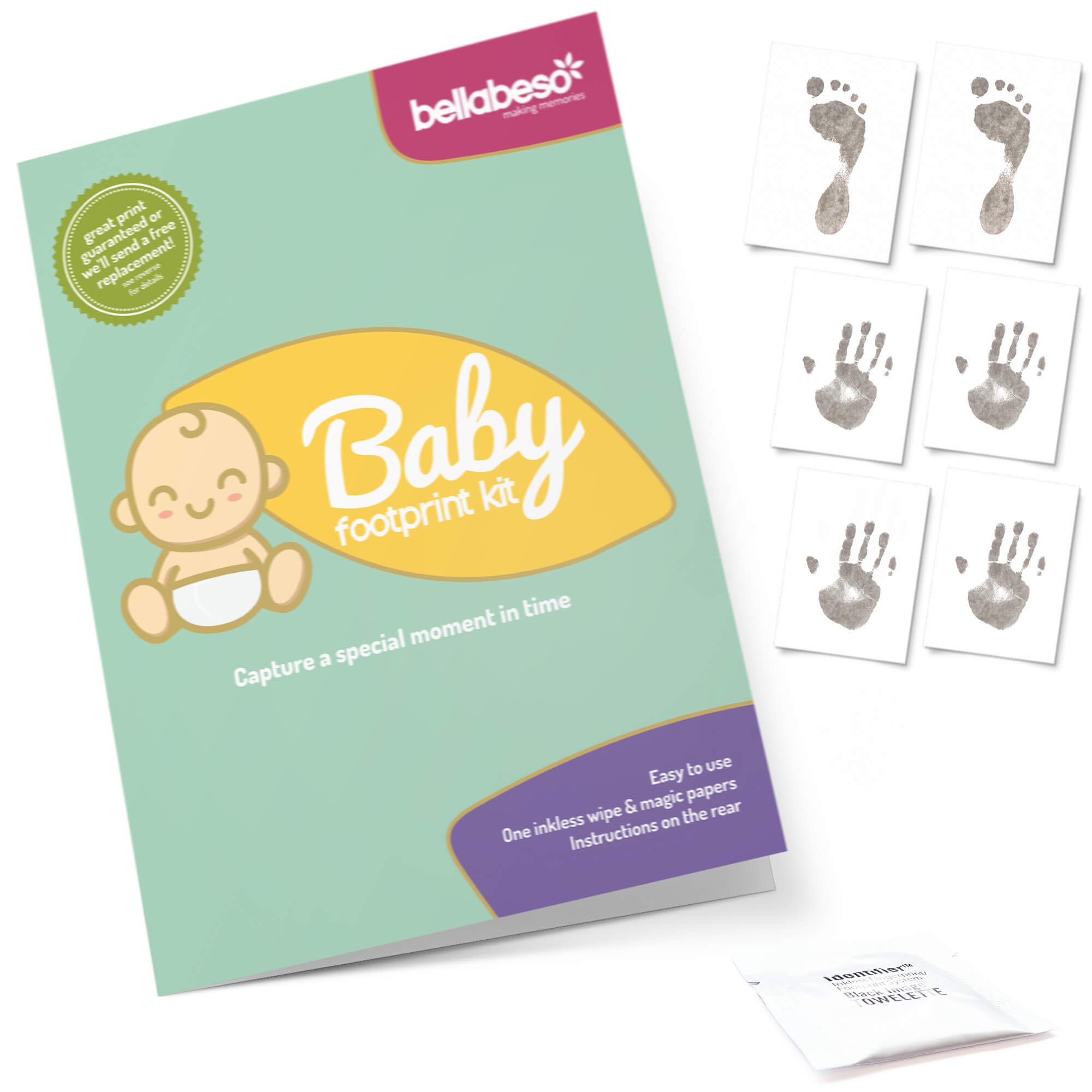 Six Sheet Baby Hand and Foot Print Kit with one inkless towelette