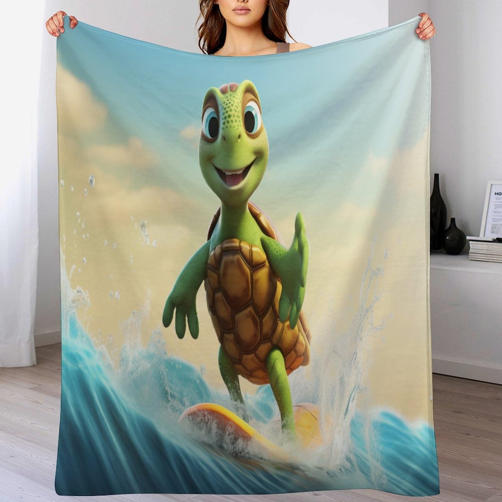 Couverture polaire tortue en flannel pour vos soirees cocooning sur le canape