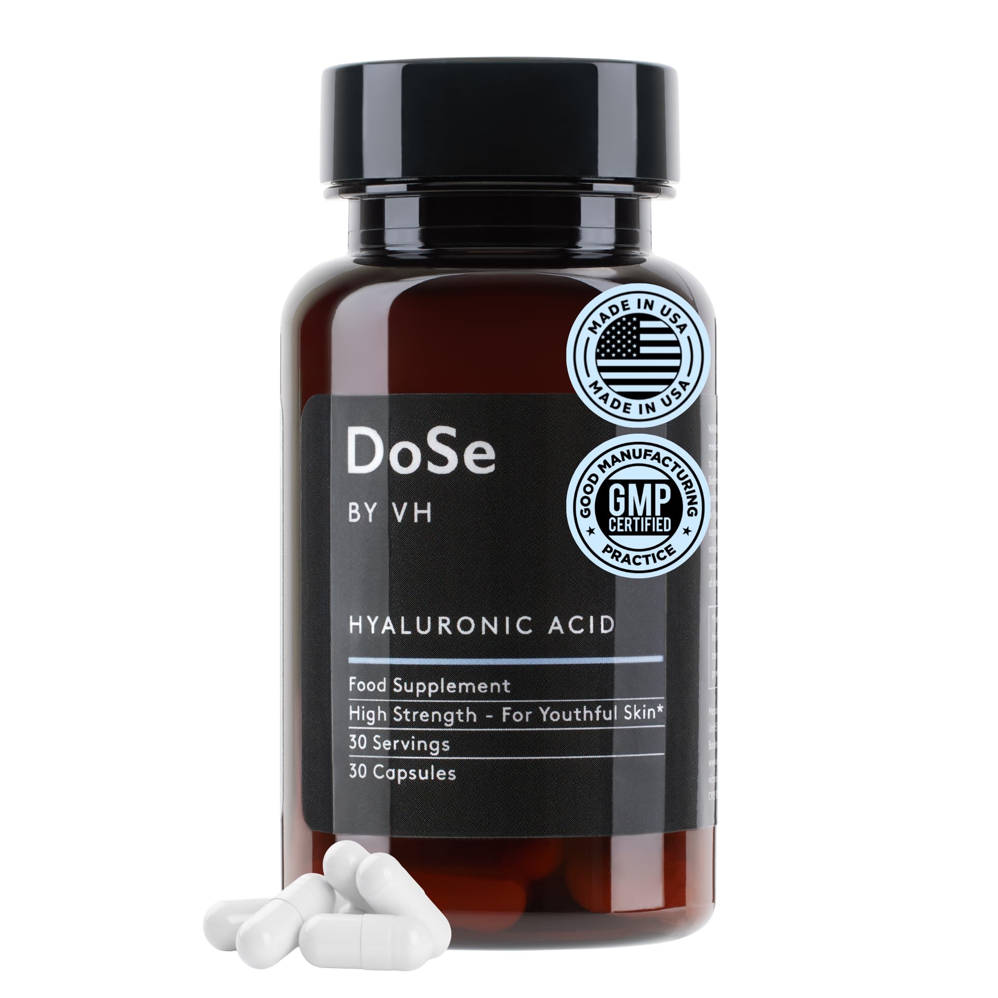 DoSe by VH Hyaluronic Acid Capsules 300mg – Hyaluronic Acid Supplement with Vitamin C – Supports Skin Hydration, Joint Comfort & Eye Moisture – Vegan Supplement (30 Capsules)
