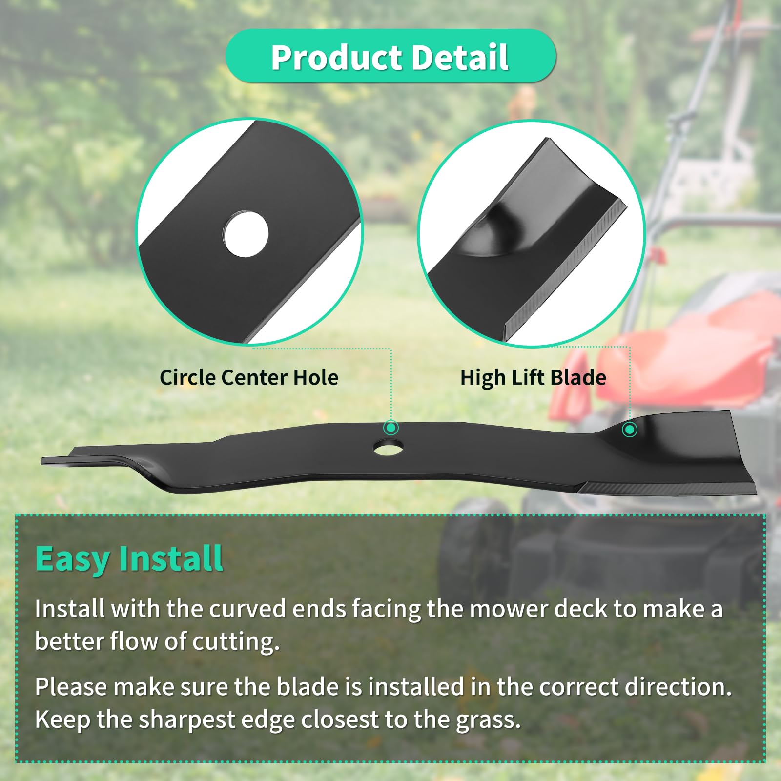 Cuchillas de alta elevación M128485 para cubierta de 60 pulgadas, cuchillas de cortacésped TCU15881 compatibles con cortacésped John Deere 737 757 797 997, sustituye a M131958 M144196