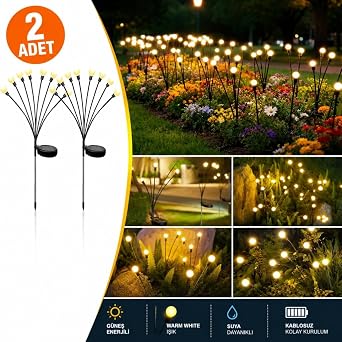 2li G ne  Enerjili 70 cm Firefly Bah e Lambas  8 LED Ayd nlatma Dekoratif Solar D  Mekan Balkon Y r y  Yolu