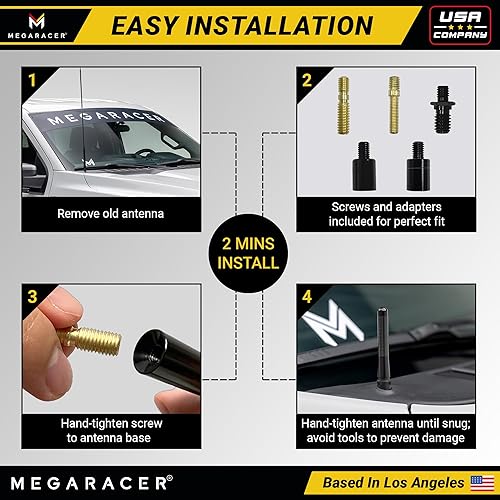Miniatura 9 de Antena corta de fibra de carbono negra de 3 pulgadas para camión, compatible con F150 Chevy Silverado GMC Sierra Ram 1500 Wrangler Gladiator, seguro