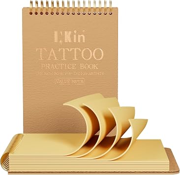 INKin 10Pcs Tattoo Practice Flipbook, 2mm Thick Silicone Fake Skin with Double-Sided Tattoo Practice Sheets, DIY Training Journal, Portable and Reusable Tattoo Skin Book for Beginners Yellow