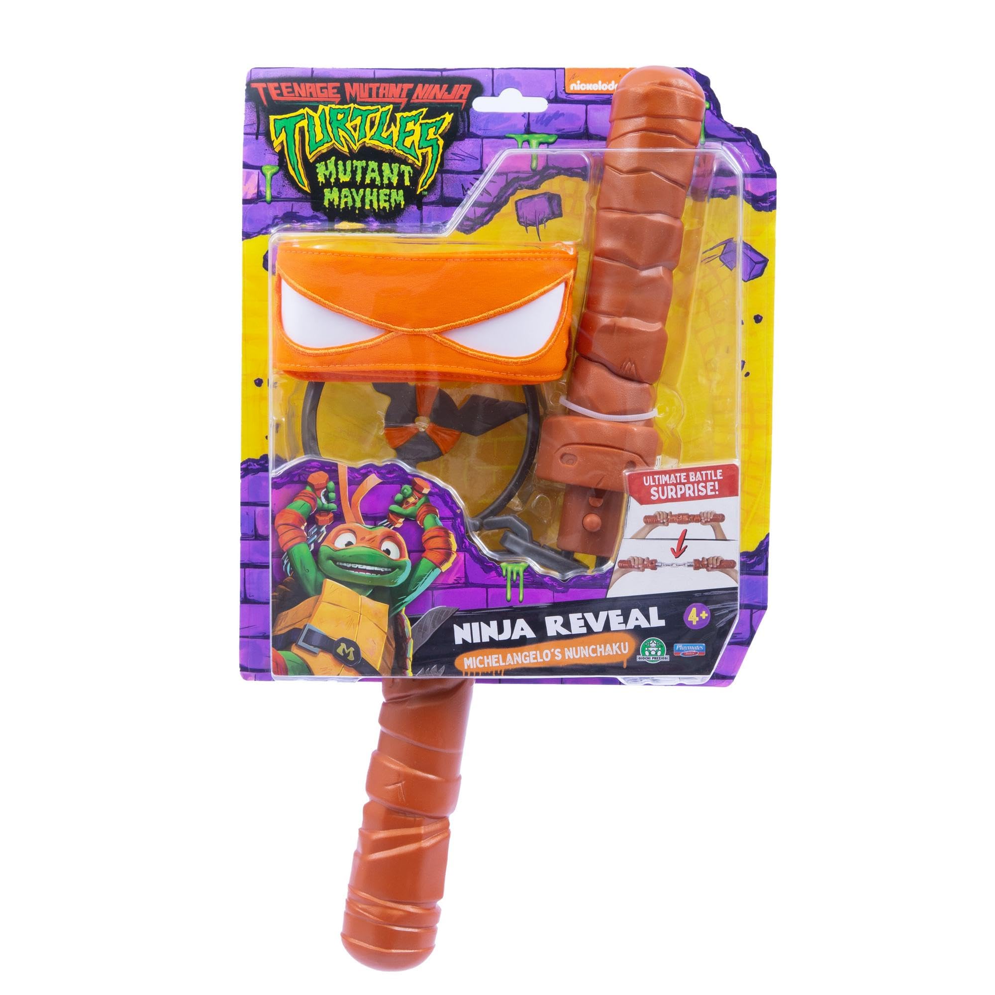 GIOCHI PREZIOSI – TARTARUGHE NINJA 2023 CAOS MUTANTE – SET ROLE PLAY – MASCHERA E ARMI DA COMBATTIMENTO DELLA TARTARUGA MICHELANGELO – STELLA NINJA INCLUSA – BAMBINI E BAMBINE A PARTIRE DAI 4 ANNI