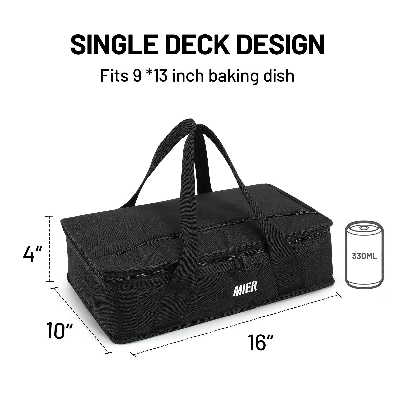 MIER Borsa termica per casseruole isolate per cibi caldi o freddi, per lasagne, potluck, feste, picnic, grigliate, adatta per teglie da forno da 22,9 x 33 cm, nero