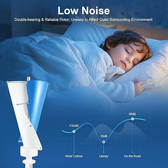 500W Wind Turbine Vertical Spiral Design Efficient Compact Low Noise Wind Generator for Off Grid Home Cabin Street Light Use