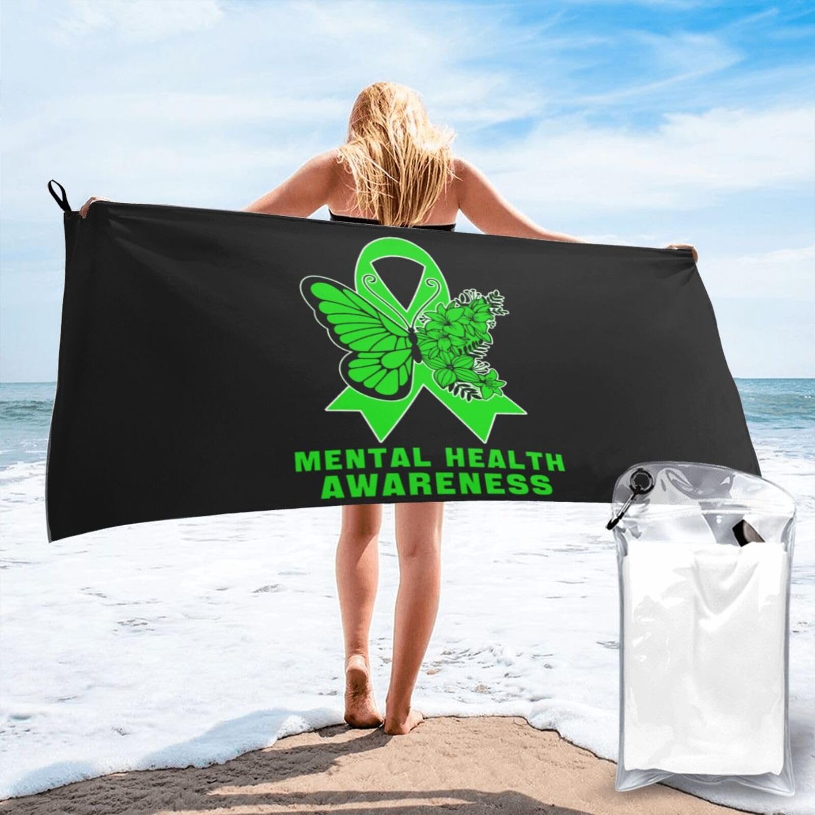 Serviette de sauna séchage rapide à motif papillons grand drap de bain léger 70x140 cm