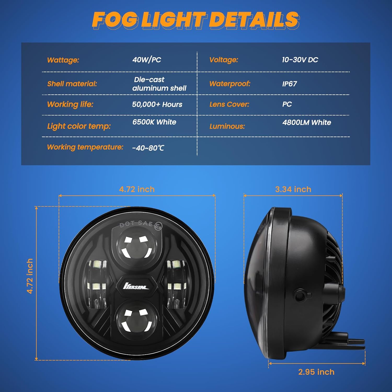 Round LED Fog Lights for 2005-2011 Toyota Tacoma, 2004-2006 Solara, 2008-2015 Sequoia, 2007-2013 Tundra Accessories, Front Bumper Driving Fog lamp Plug and Play DOT Approved Fog Light Assembly