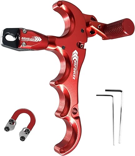 Miniatura 40 de Lanzador de ayuda de arco compuesto y cuerda de bucle D, ajustable puede girar 360° pulgar liberación arco ayuda aleación de aluminio, ayudas
