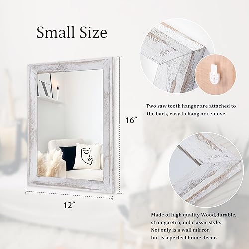 Vista 145 de AAZZKANG Espejos para pared, espejo colgante con marco de madera rústica, 20 x 16 pulgadas, decorativo para casa de campo, dormitorio, baño, sala