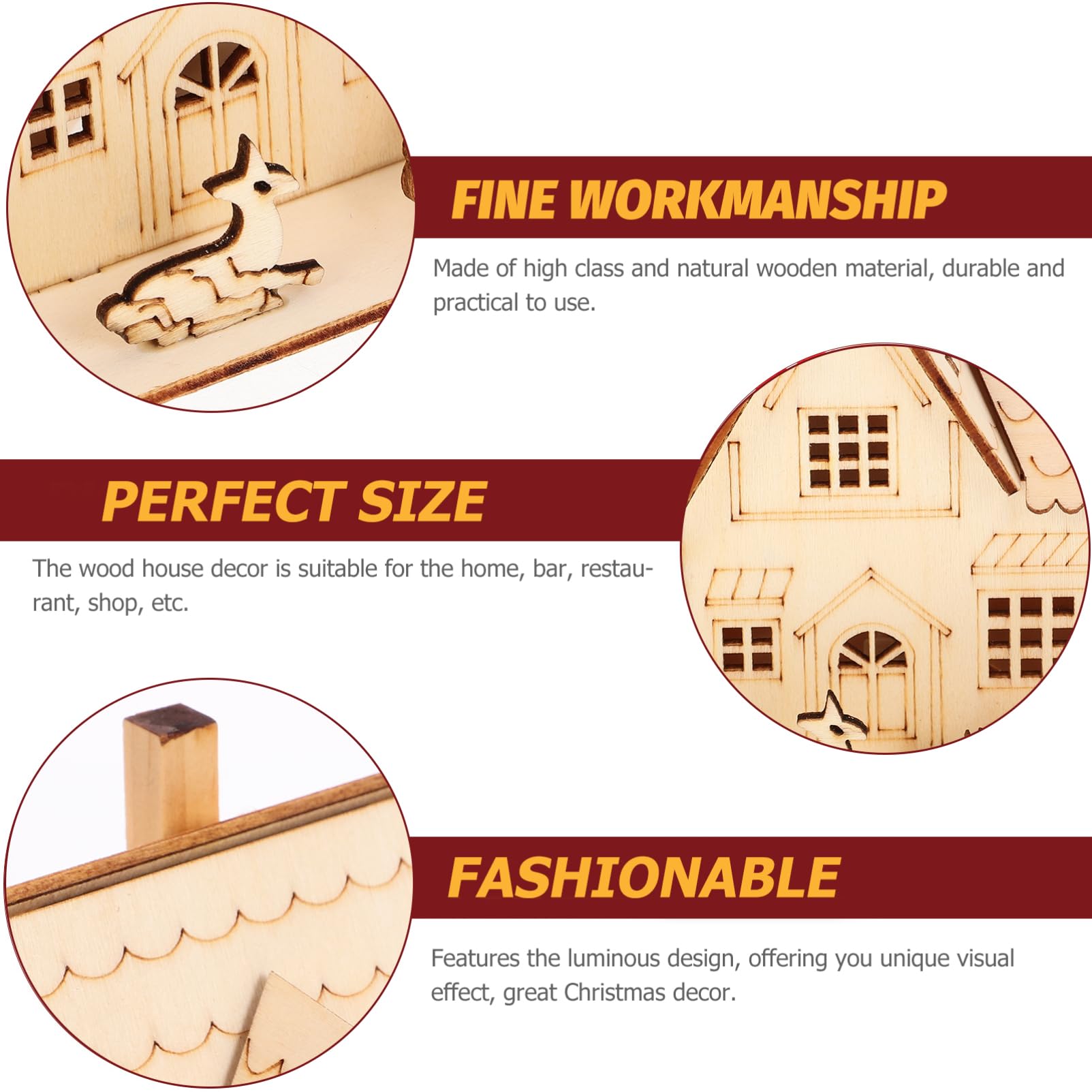 Cabilock Decorazioni Natalizie Luminose in Legno Per Casa, Set 3 Pezzi Luci Integrate, Ornamenti Compatti Per Addobbi Interni Ed Esterni, Regalo Per Famiglia e Amici
