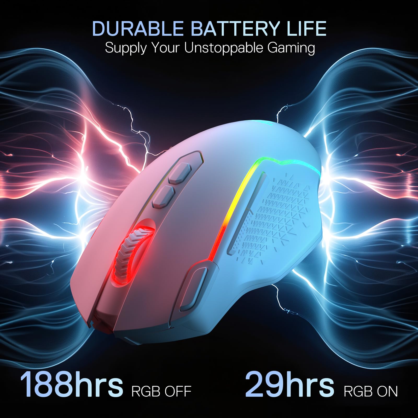 Redragon M810 MAX - Ratón inalámbrico para juegos de 3 modos, 12000 DPI con cable/inalámbrico RGB con tecla de disparo rápido, 8 botones macro, capacidad de energía fiable de 188 horas para PC/Mac