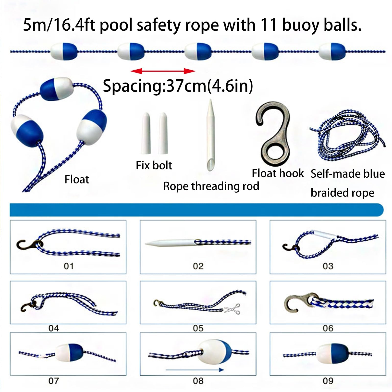 Générique Corde de sécurité Haute flottabilité pour Piscine - Flotteur de séparation tressé en Nylon de 21,6 m (71 pi) pour couloirs de nage, Corde Visible pour améliorer la sécurité et Organiser Les