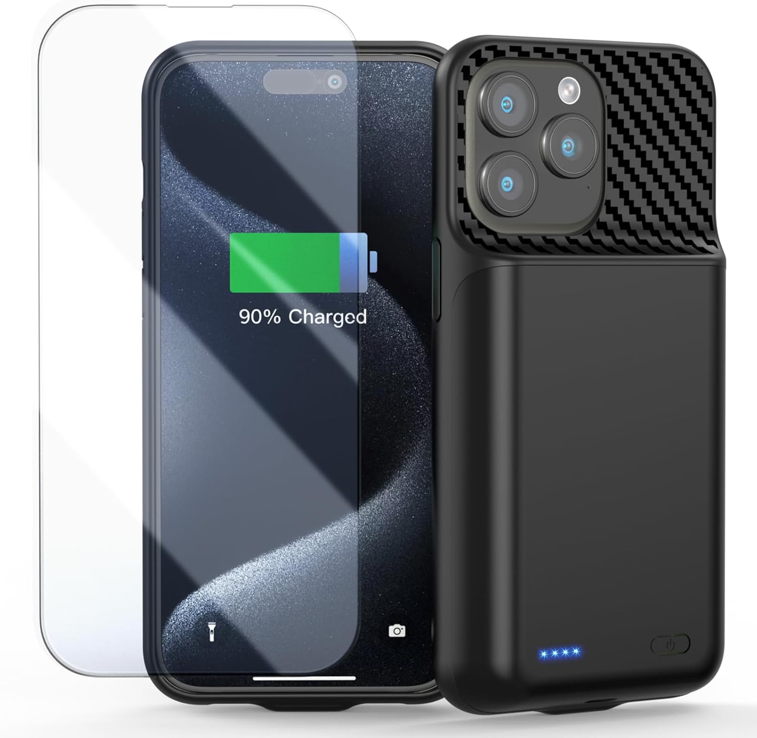 Battery Case for iPhone 15 Pro Max (6.7 inch), 13800mAh [High Capacity] 2026 Upgraded Portable Battery Charging Charger Case, Rechargeable Battery Back with Tempered Glass Screen Protector,Black